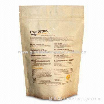 Kraft paper zipper bag for food, coffee and snacks, zip lock and tear notch, stand up and laminated